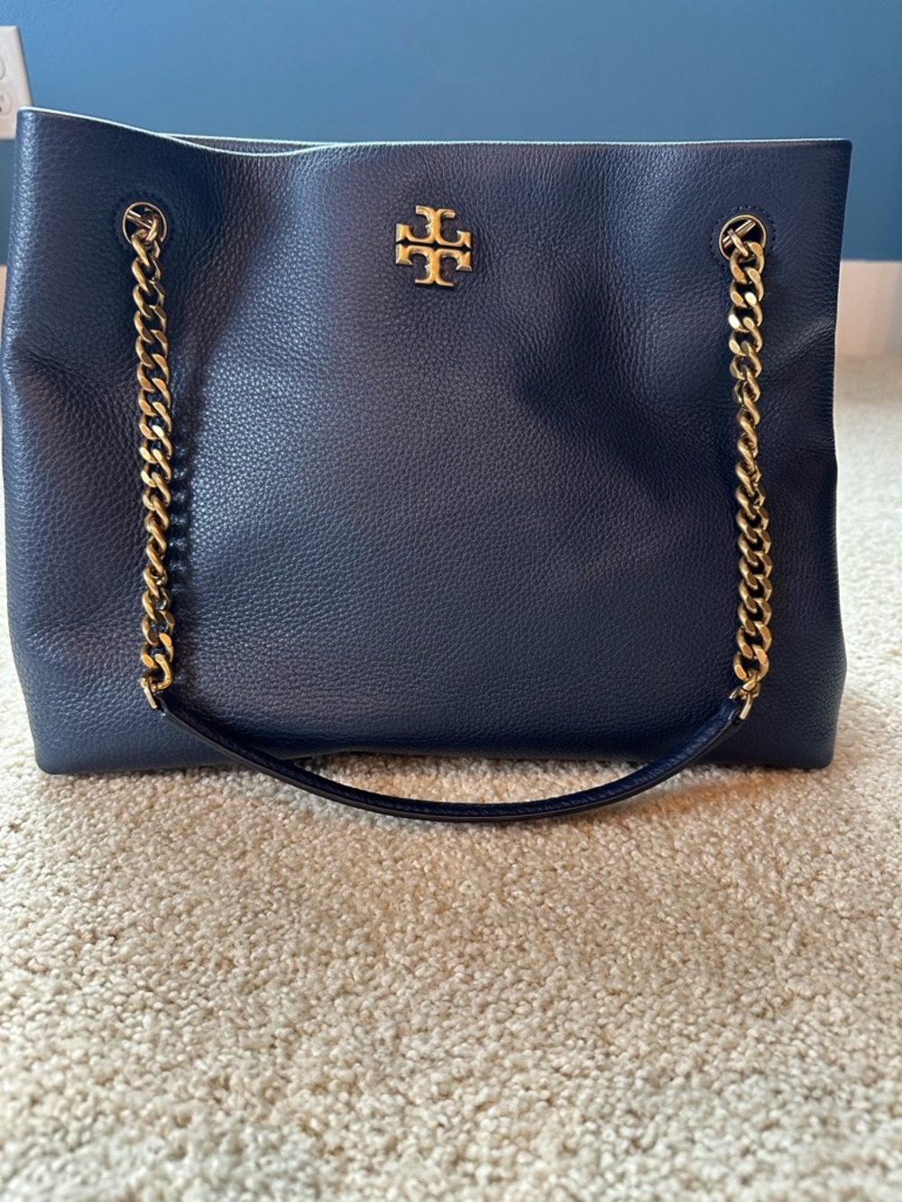 Tory Burch Kira Navy Pebbled Leather Tote